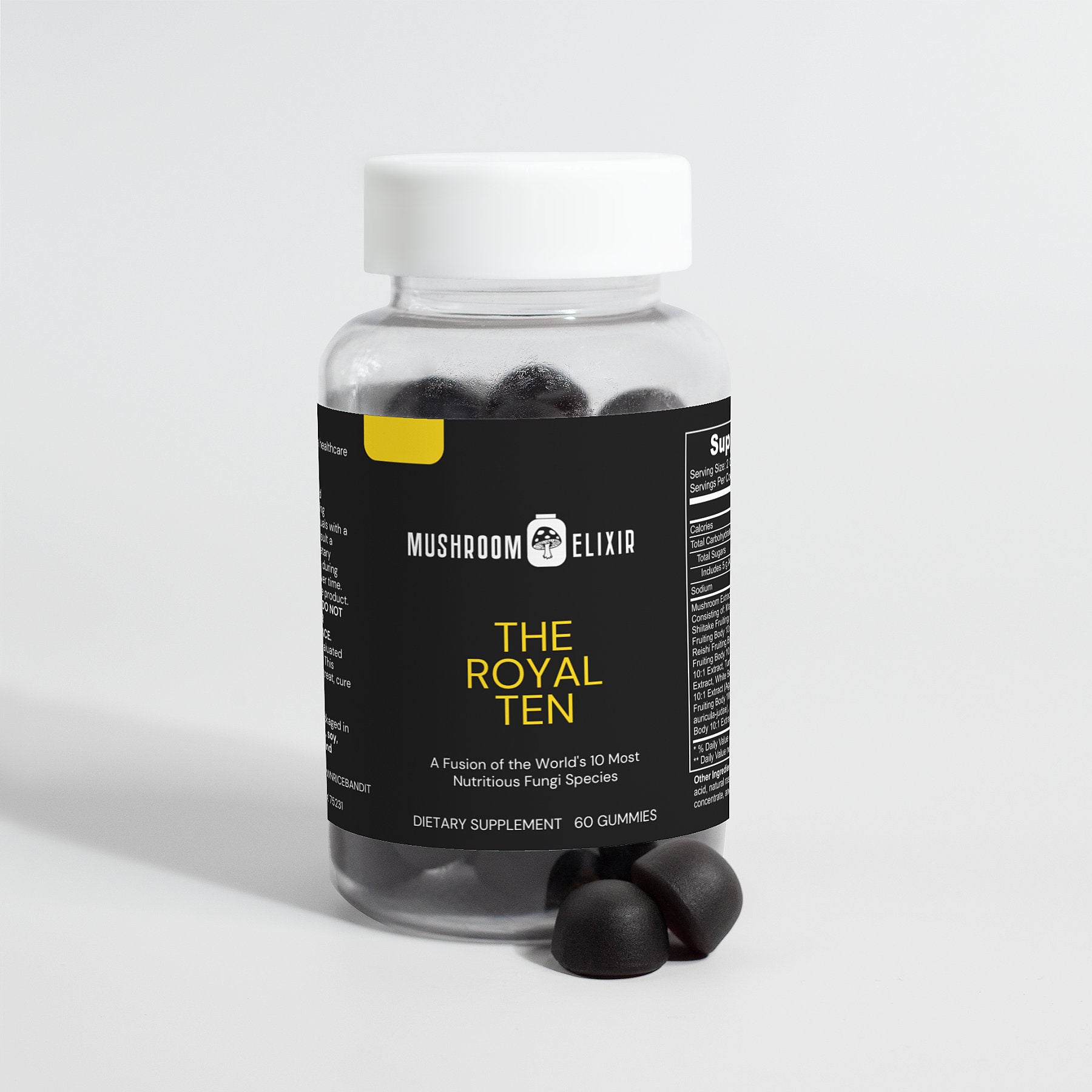 MushroomElixir Royal Ten Gummies back label with ingredients list