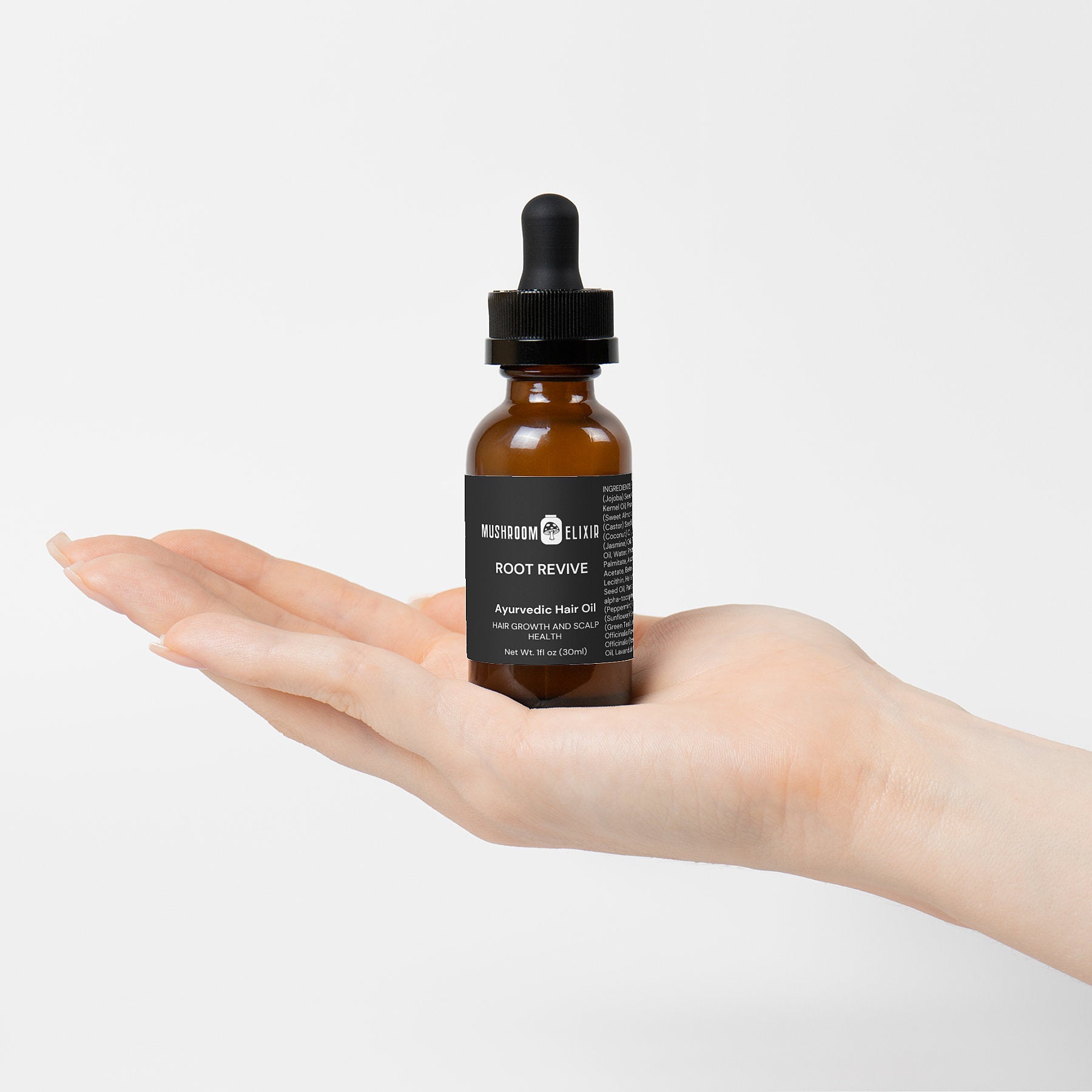 MushroomElixir Root Revive Hair Oil nutrition and ingredient info label
