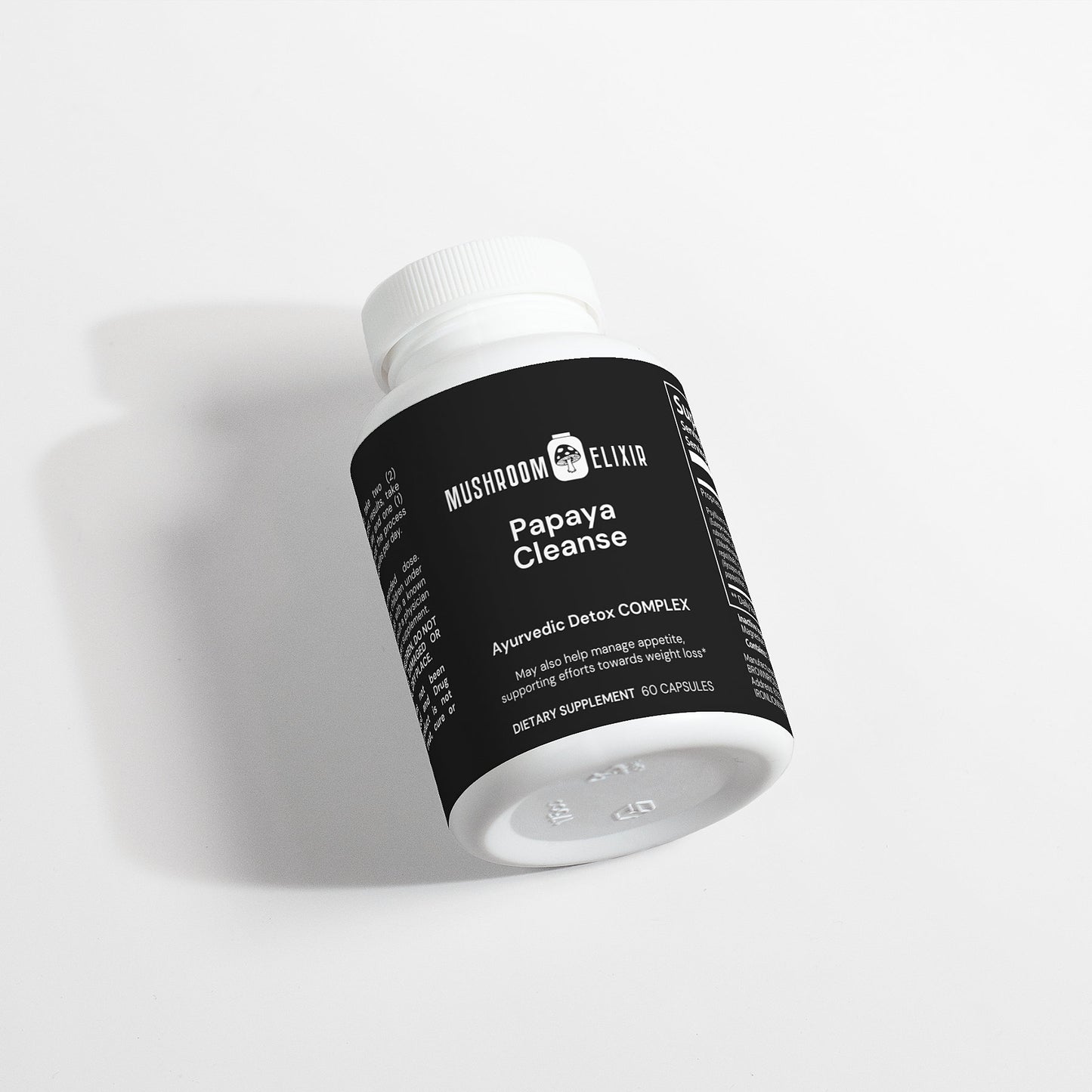 MushroomElixir Papaya Cleanse enzyme supplement side label with benefits