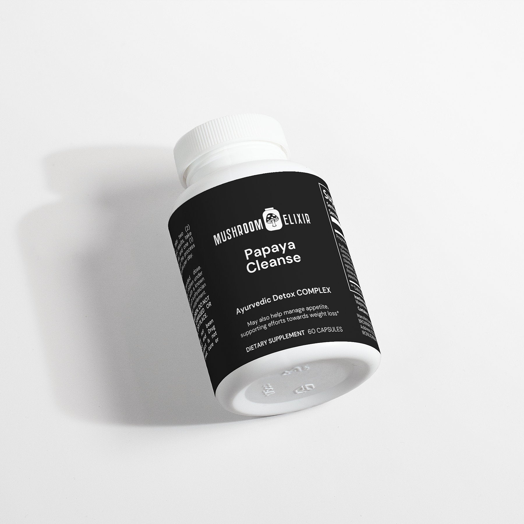 MushroomElixir Papaya Cleanse enzyme supplement side label with benefits
