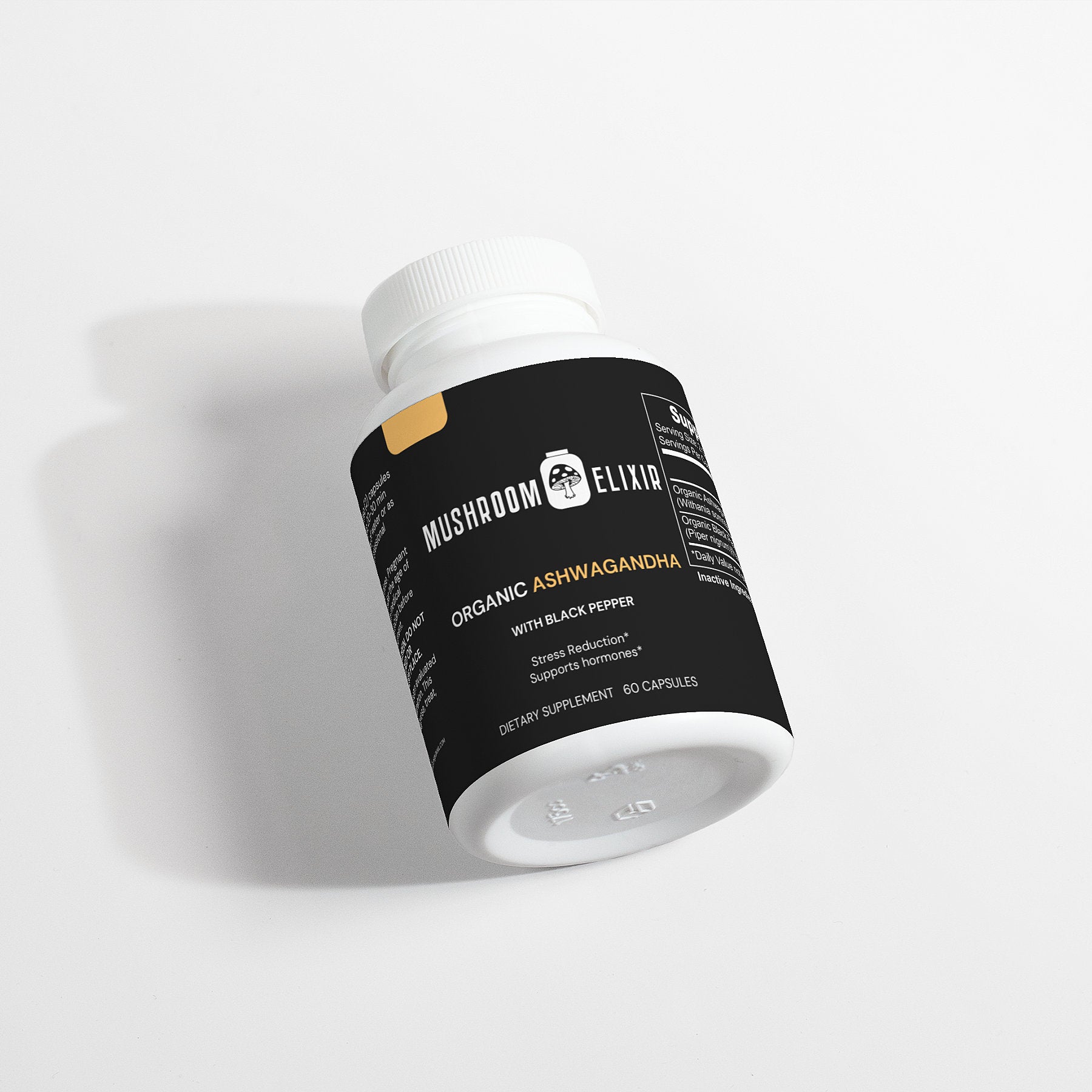 MushroomElixir Organic Ashwagandha stress relief supplement front label